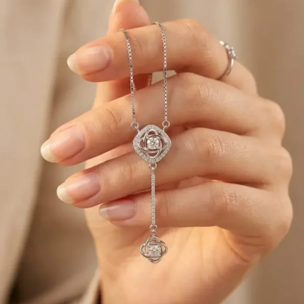 925 Sterling Silver Halo Drop Pendant Necklace