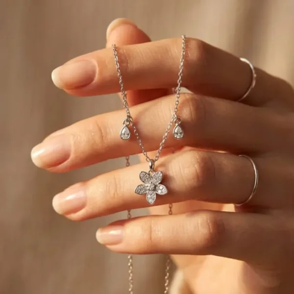 925 Sterling Silver Floral Drop Necklace