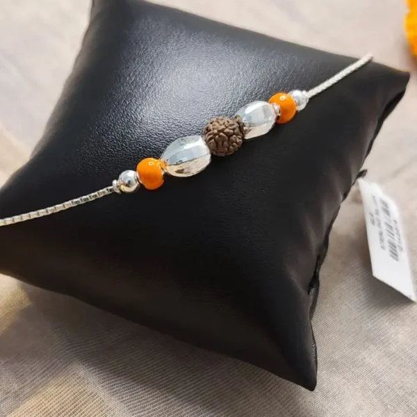 Pranavi Rudraksha & Orange Bead Bracelet Rakhi