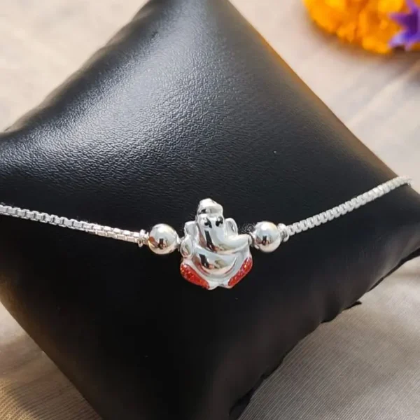 Pranavi Silver Ganesha Charm Rakhi(Red)