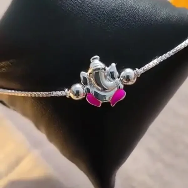 Pranavi Silver Ganesha Charm Rakhi(Pink)
